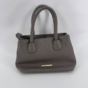 IVY LONDON Gray Taupe Faux Leather Top Handle Handbag Tote Timeless Neutral Boho